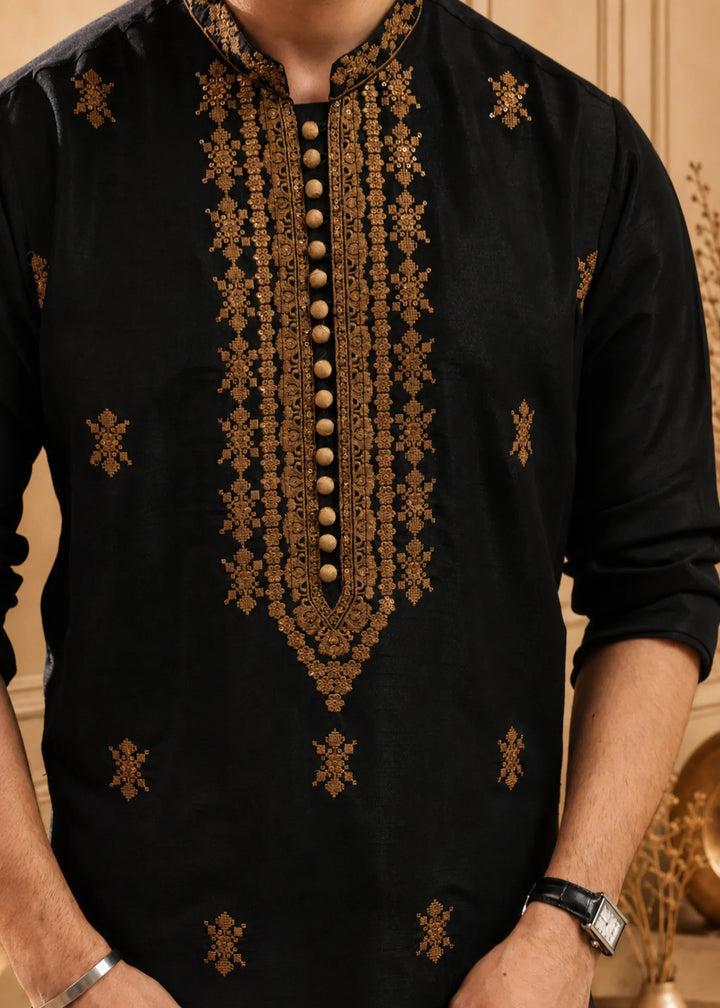 TGM Mens RTW Chikankari Chikankari Kurta Pajama Suit Aeron Black Festive Collection
