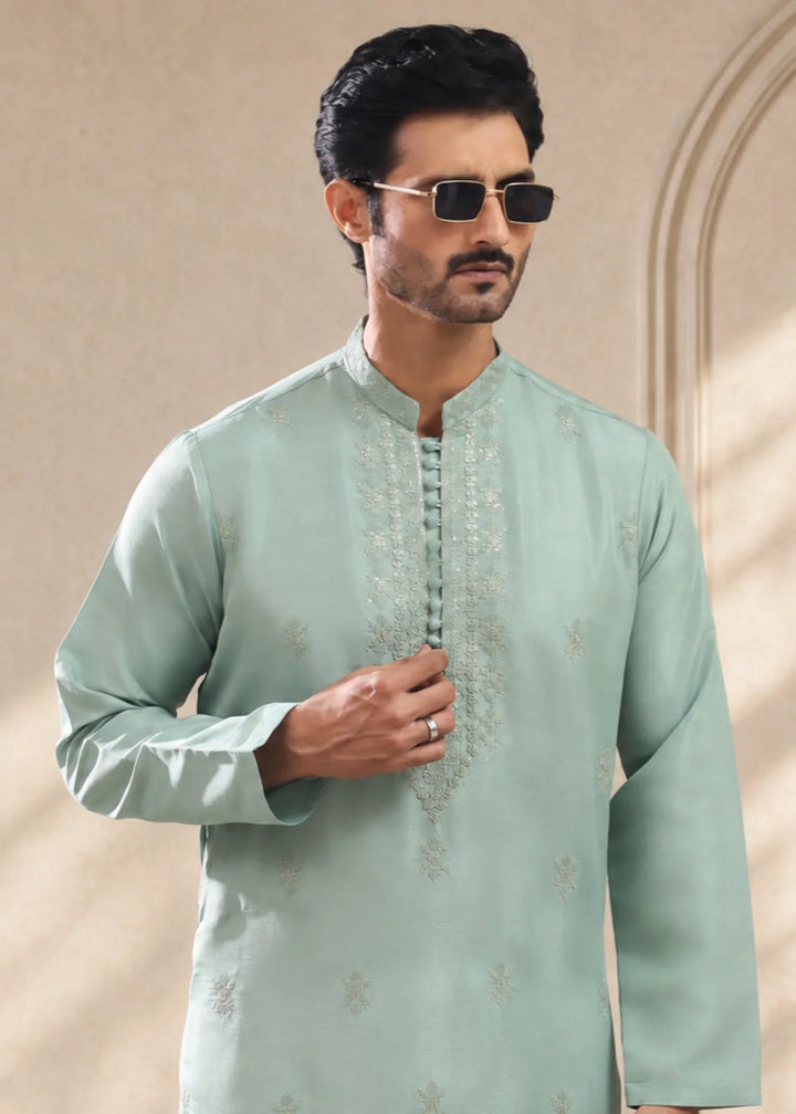 TGM Mens RTW Chikankari Chikankari Kurta Pajama Suit Aeron Sea Green Festive Collection