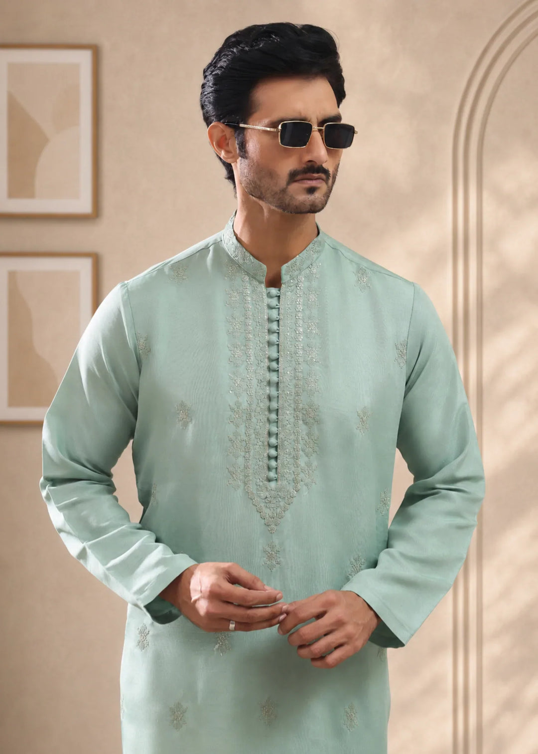 TGM Mens RTW Chikankari Chikankari Kurta Pajama Suit Aeron Sea Green Festive Collection