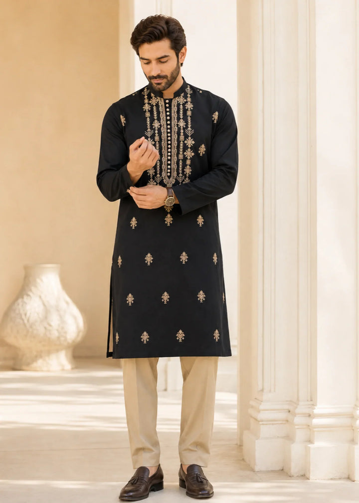 TGM Mens RTW Chikankari Chikankari Kurta Pajama Suit Elvar Onyx Festive Collection
