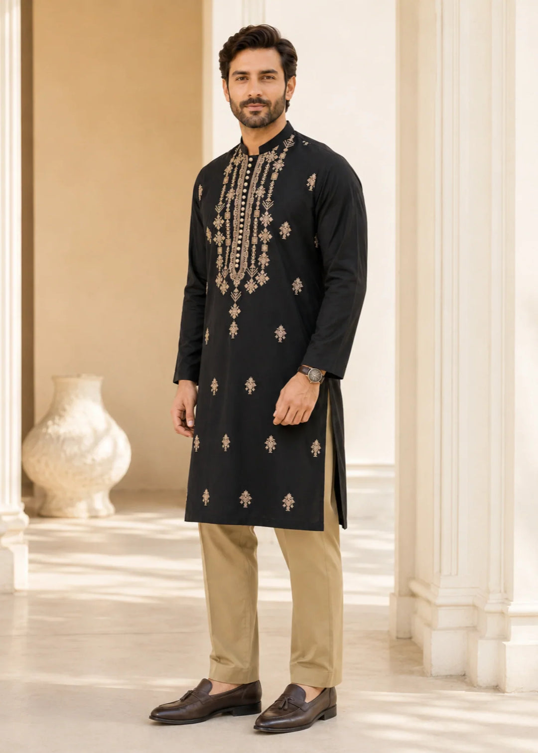 TGM Mens RTW Chikankari Chikankari Kurta Pajama Suit Elvar Onyx Festive Collection
