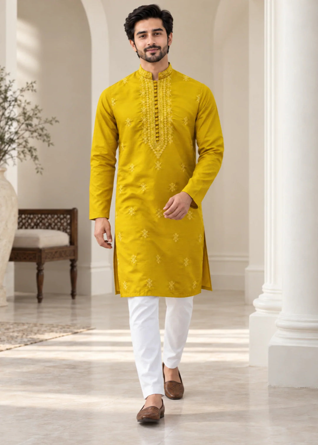 TGM Mens RTW Chikankari Chikankari Kurta Pajama Suit Aeron Lemon Festive Collection