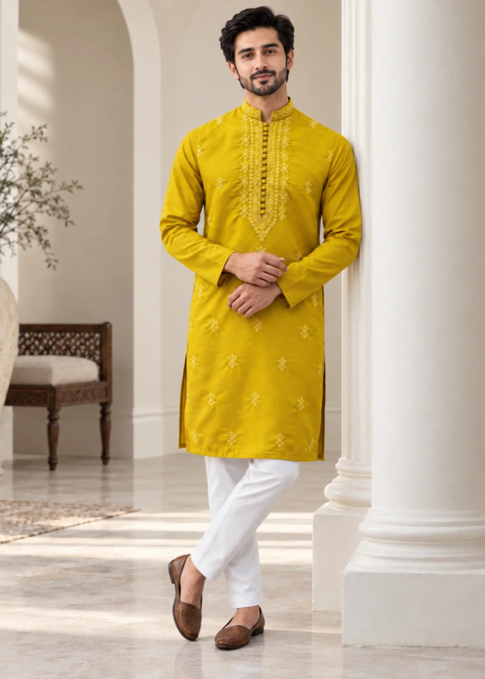 TGM Mens RTW Chikankari Chikankari Kurta Pajama Suit Aeron Lemon Festive Collection