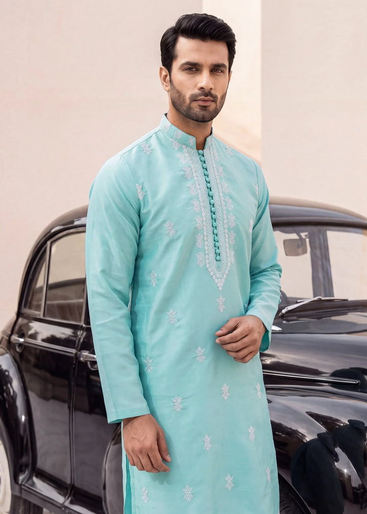 TGM Mens RTW Chikankari Chikankari Kurta Pajama Suit Aeron Aqua Festive Collection