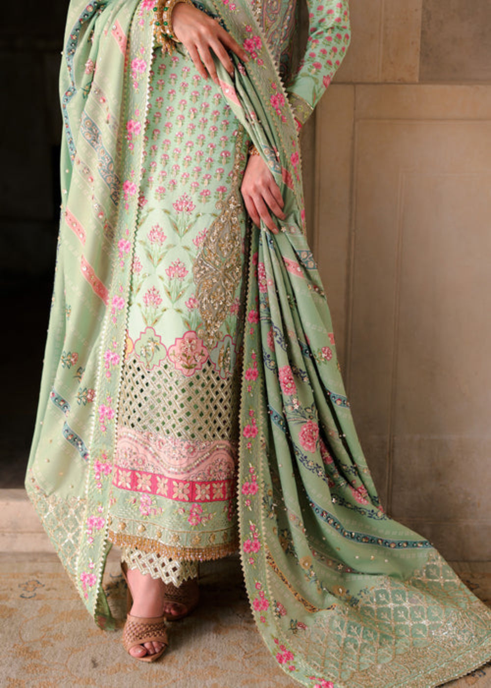 Saira Shakira Unstitched Embroidered Tissue Silk 3 Piece Suit SSR26UW Lotus - Wedding Collection