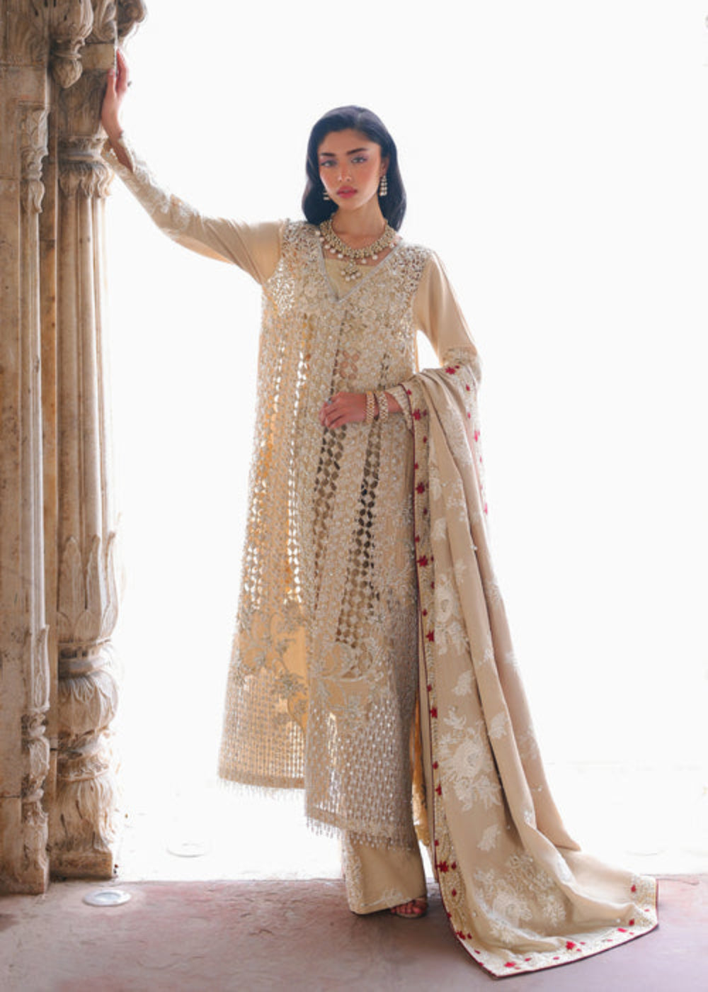 Saira Shakira Unstitched Embroidered Korean Silk 3 Piece Suit SSR26UW Rose - Wedding Collection