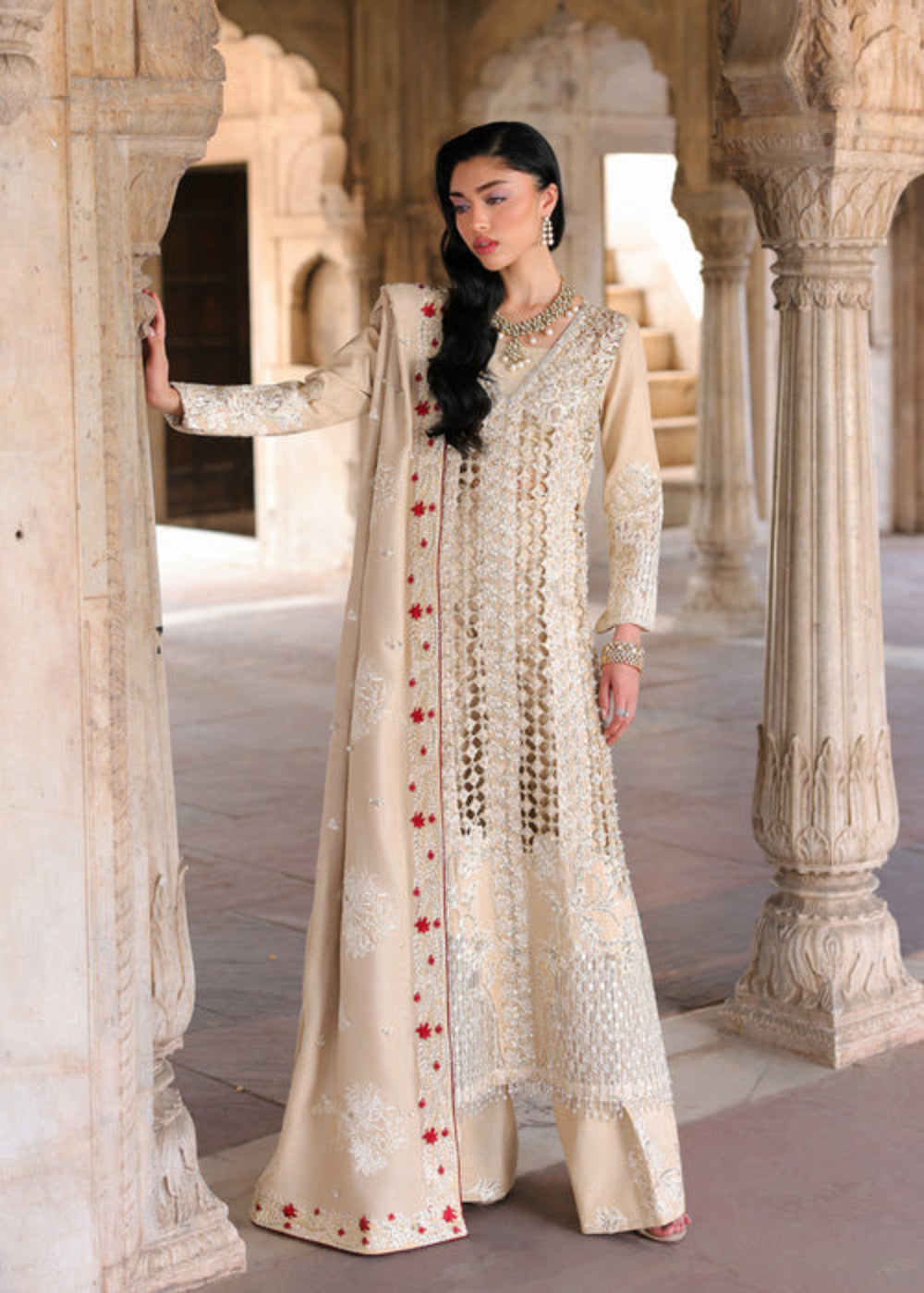 Saira Shakira Unstitched Embroidered Korean Silk 3 Piece Suit SSR26UW Rose - Wedding Collection