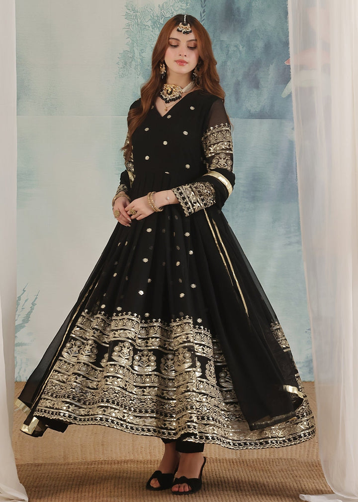 Unss Apparel Women Pret Embroidered Chiffon 3 piece suit Miraal Black - Festive Collection