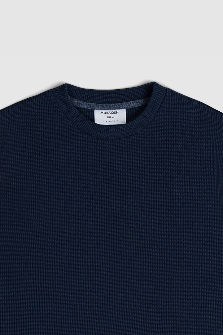 Muraqsh Ready To Wear Solids Waffle Men Navy Blue Oversized T-Shirt ABD-NBWOT - Summer Collection