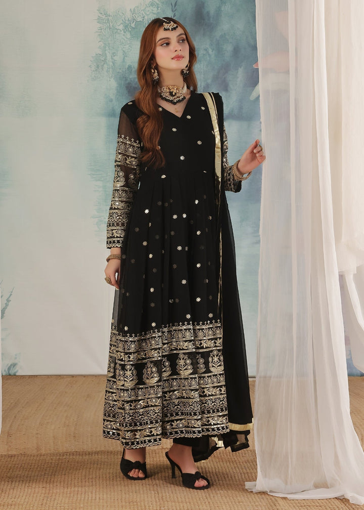 Unss Apparel Women Pret Embroidered Chiffon 3 piece suit Miraal Black - Festive Collection