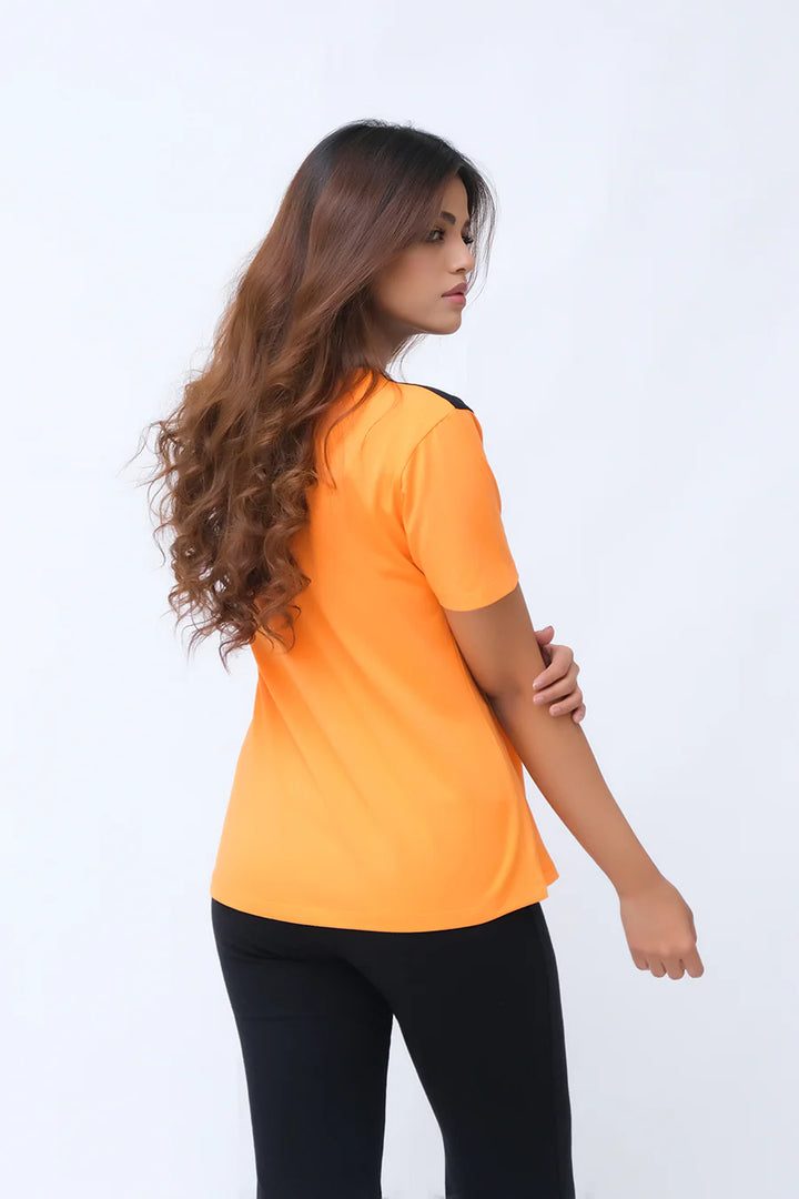 Dhaga Women Western Printed T- Shirt jersy Half Sleeves Orange Black Tshirt DH10007 - Summer Collection