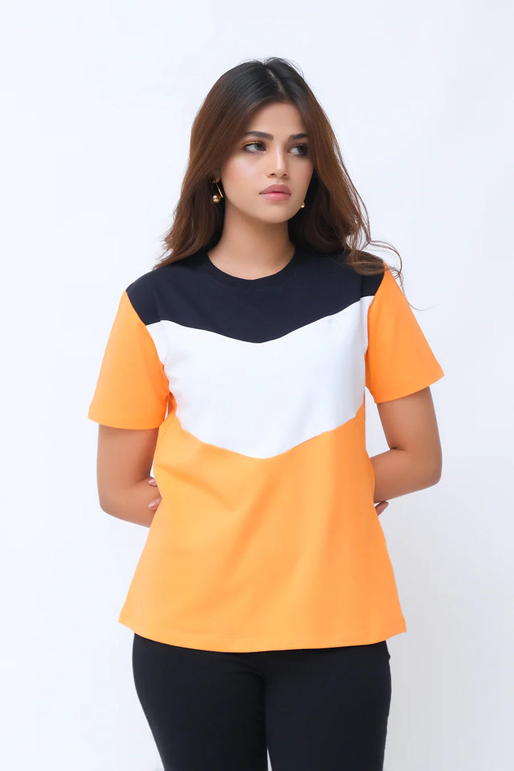 Dhaga Women Western Printed T- Shirt jersy Half Sleeves Orange Black Tshirt DH10007 - Summer Collection