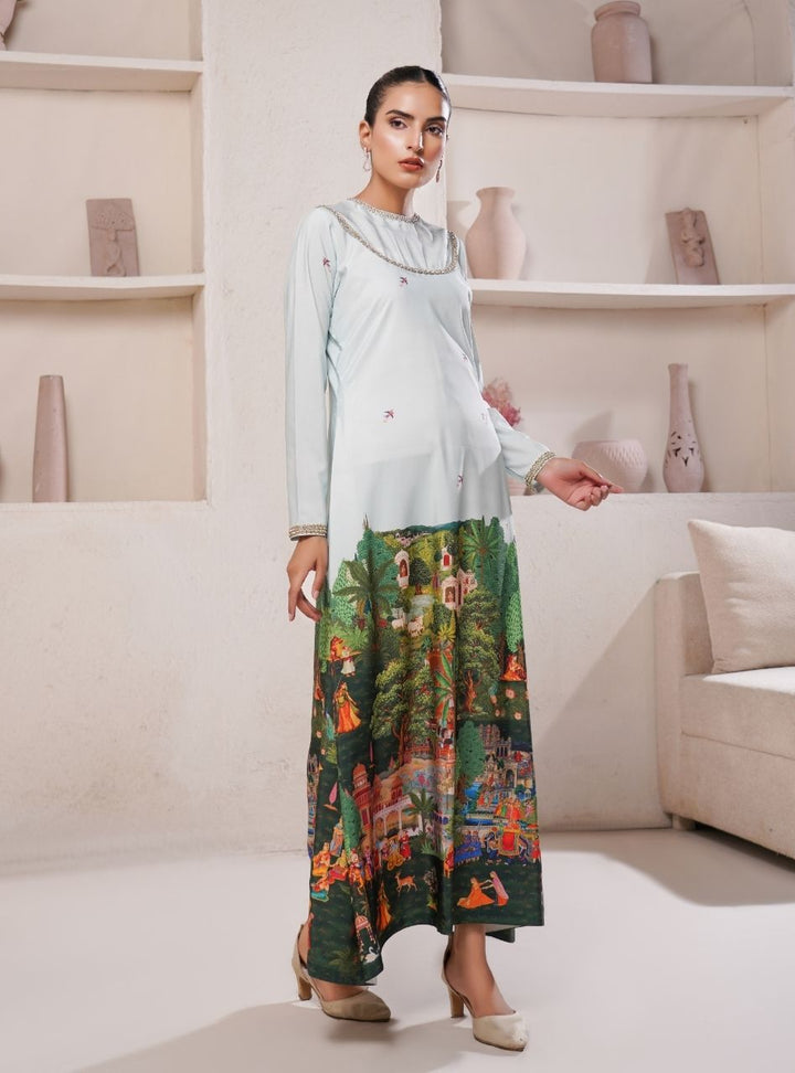 Irtiqa by Anayra Amal RTW Printed Raw Silk 1 Piece Suit Taana Baana Festive Collection