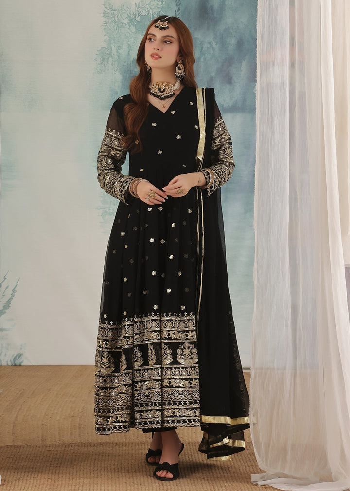 Unss Apparel Women Pret Embroidered Chiffon 3 piece suit Miraal Black - Festive Collection