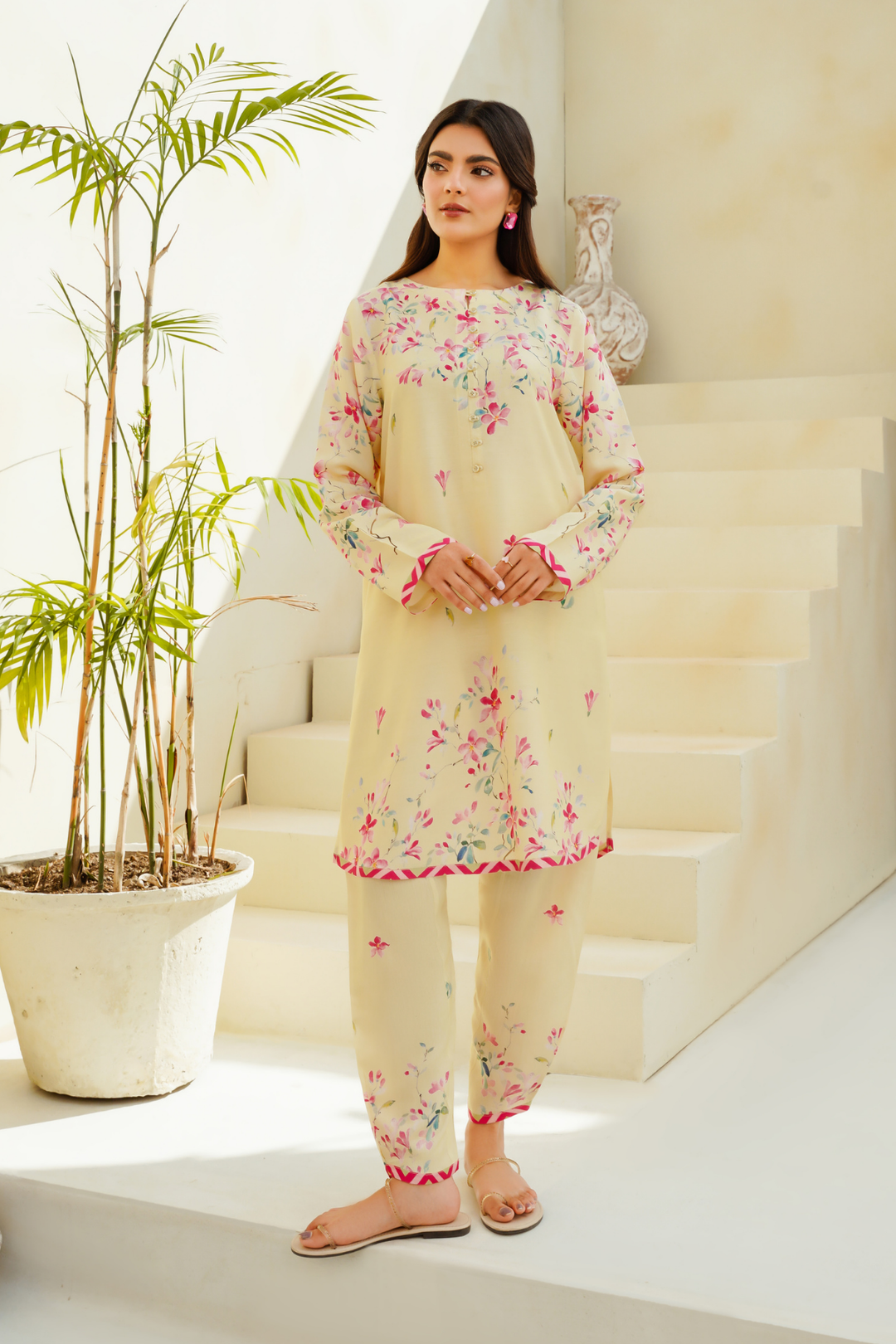 Divinely Crafted Pret Printed Cotton Silk 2 Piece Lemon Grove