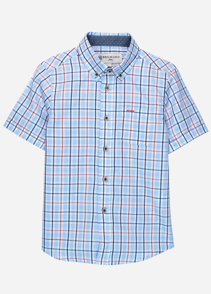 Brumano Cotton Casual Shirts for Boys -   Sky Blue & Orange Casual Check Shirt - Junior