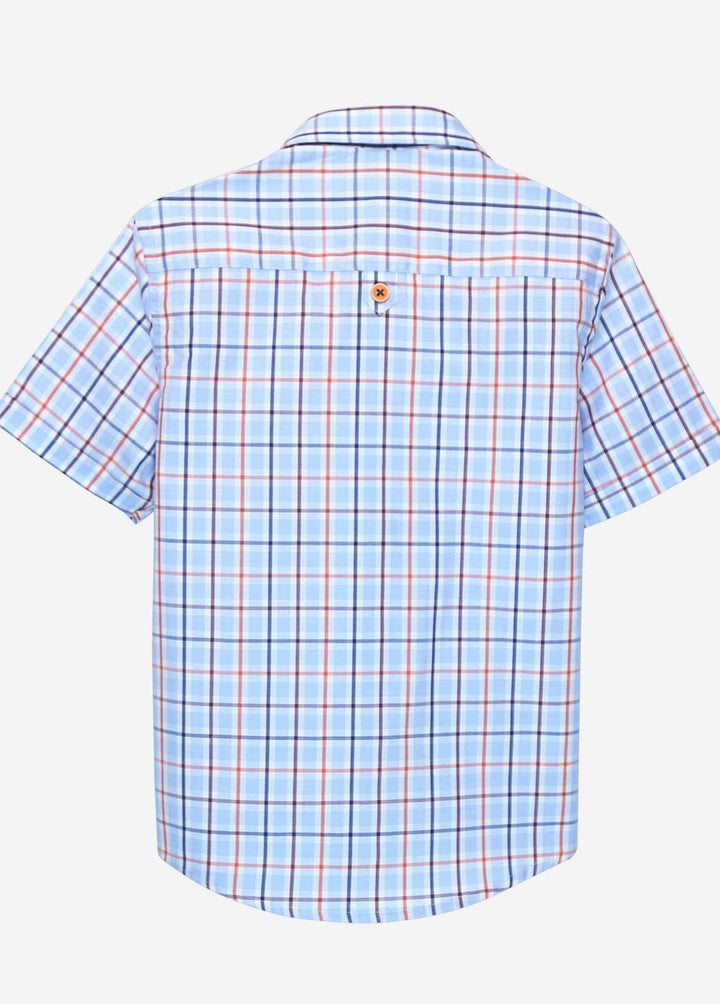 Brumano Cotton Casual Shirts for Boys -   Sky Blue & Orange Casual Check Shirt - Junior