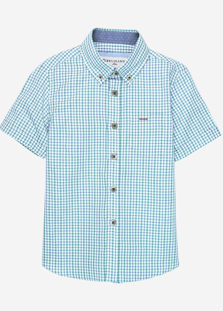 Brumano Cotton Casual Shirts for Boys -  Blue & Green Gingham Casual Shirt - junior