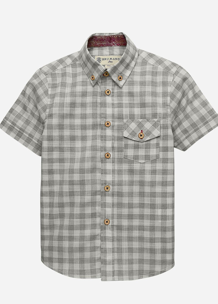 Brumano Cotton Casual Shirts for Boys -  Beige Checkered Button Down Casual Shirt