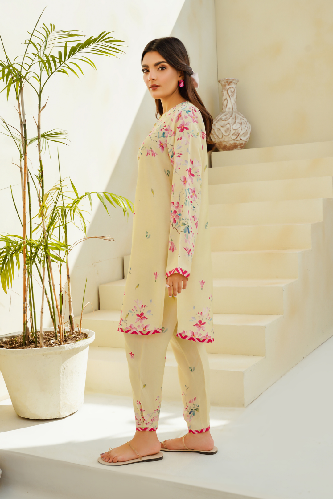 Divinely Crafted Pret Printed Cotton Silk 2 Piece Lemon Grove