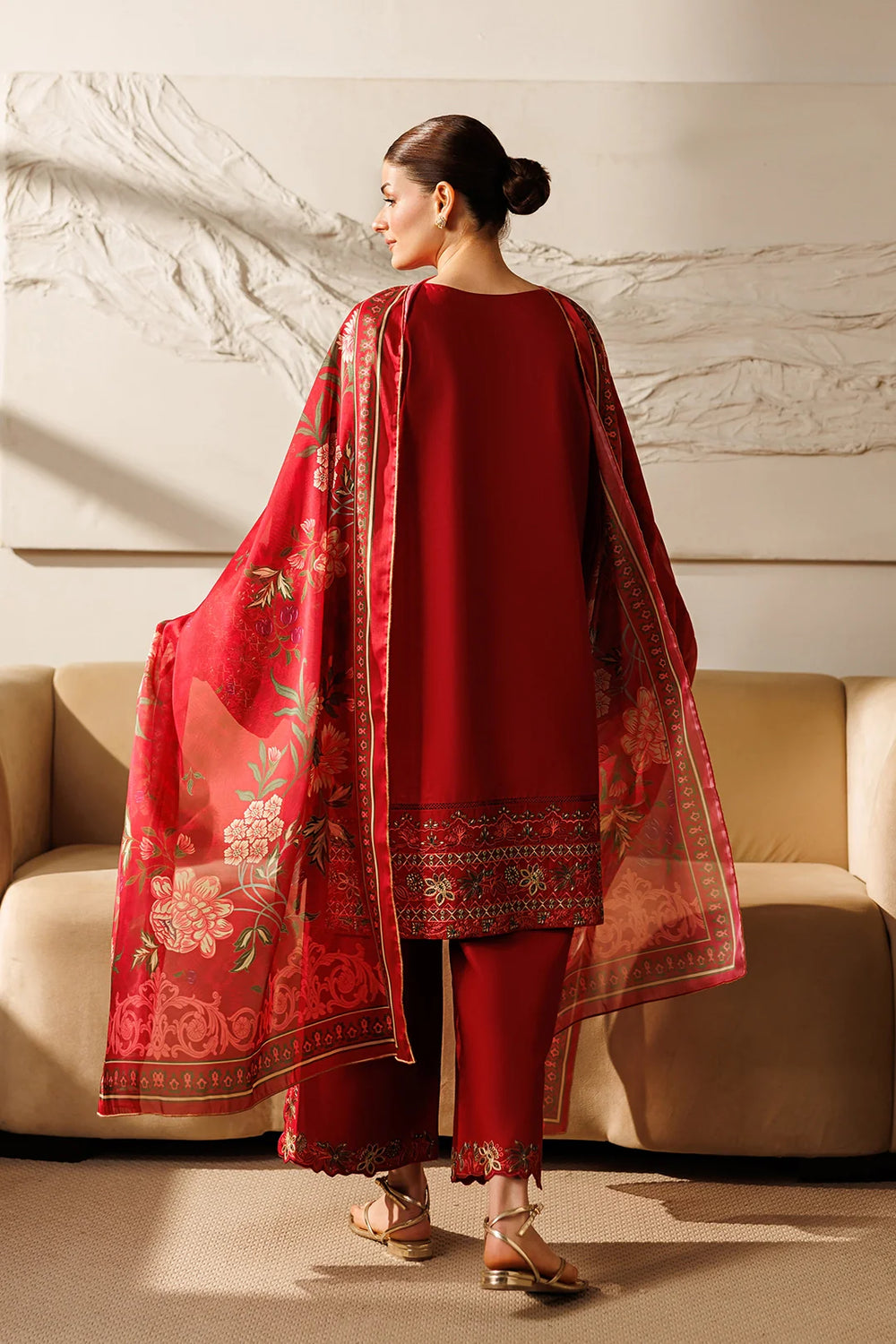 Mistfall Ramadan Edit by Panache Women RTW Embroidered Cotton 3 Piece Terracotta - Casual Collection