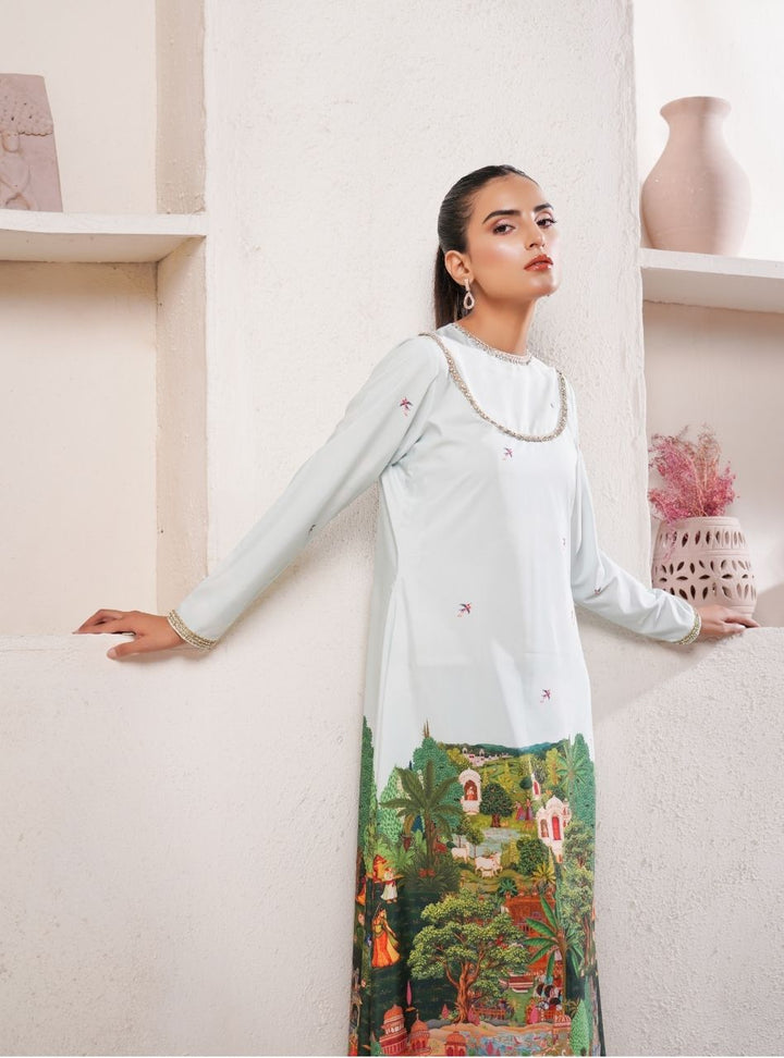 Irtiqa by Anayra Amal RTW Printed Raw Silk 1 Piece Suit Taana Baana Festive Collection