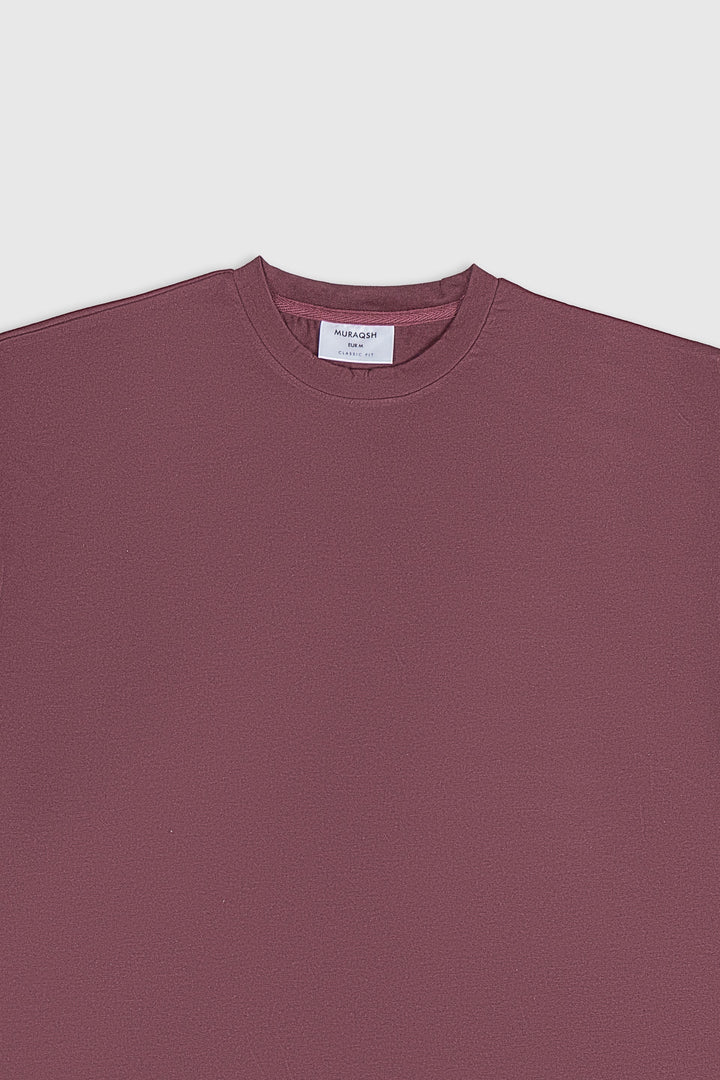 Muraqsh Ready To Wear Solids Cotton Men Maroon Basic Oversized Tee ABDBOT - Summer Collection
