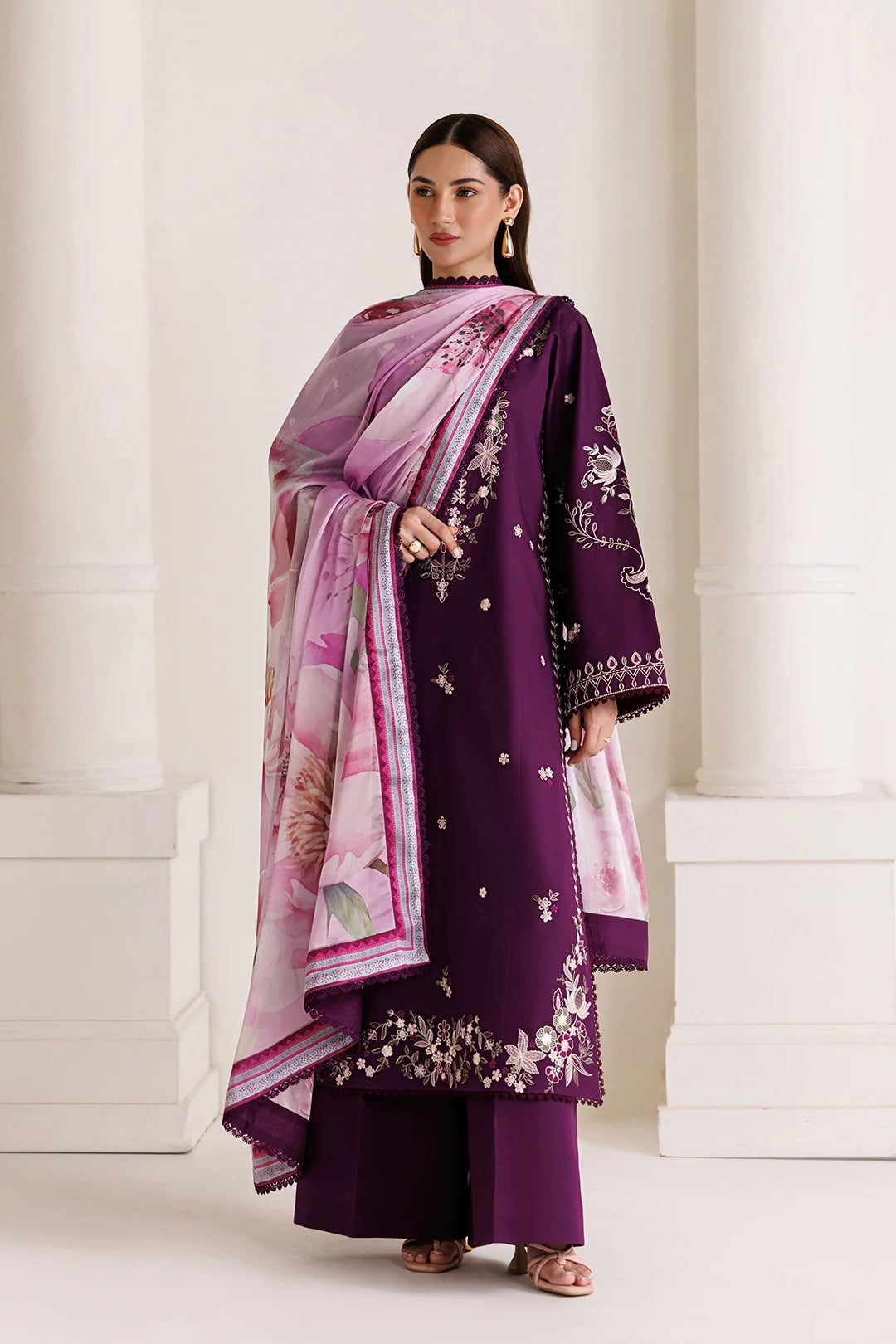 Mistfall by Panache Apparel RTW Embroidered Cotton 3 Piece Suit roselle Eid Collection