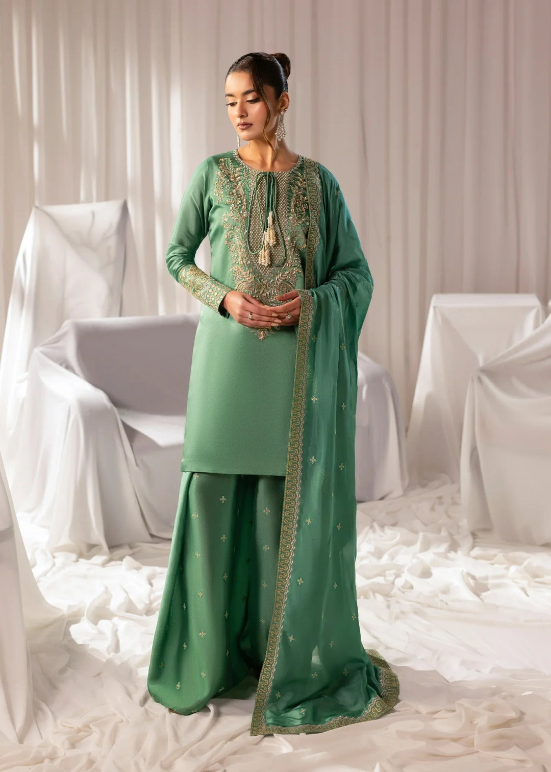 Celeste by Jamni RTW Embroidered Sheesh Silk 3 Piece Suit MEADOW Festive Collection