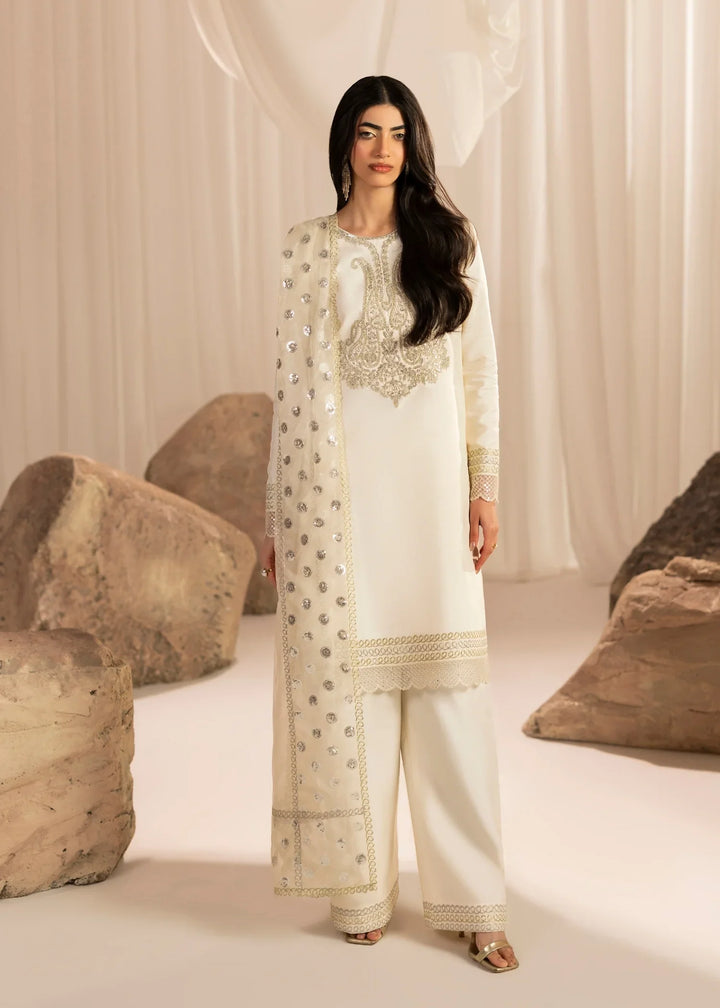 Silk Atelier by Jamni RTW Embroidered Korean Silk 3 Piece Suit VANILLA PATEL Festive Collection