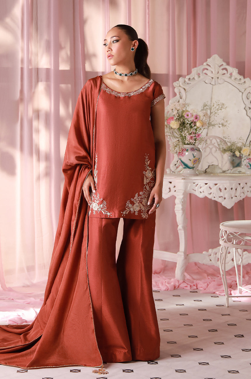 Sera From Nizka By Nida Rehan RTW Embroidered Raw Silk 2 Piece Suit Rhea - Festive Collection