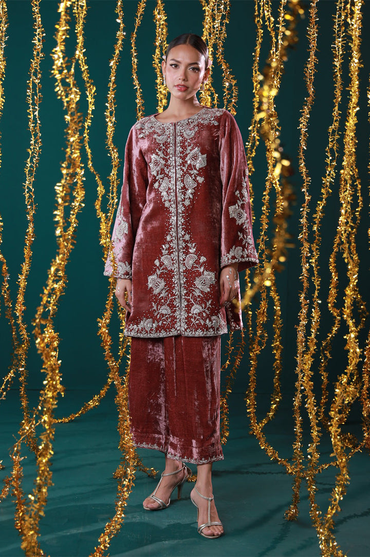 Makhmal From Nizka By Nida Rehan RTW Hand work Velvet 2 Piece Suit Mahveen - Festive Collection