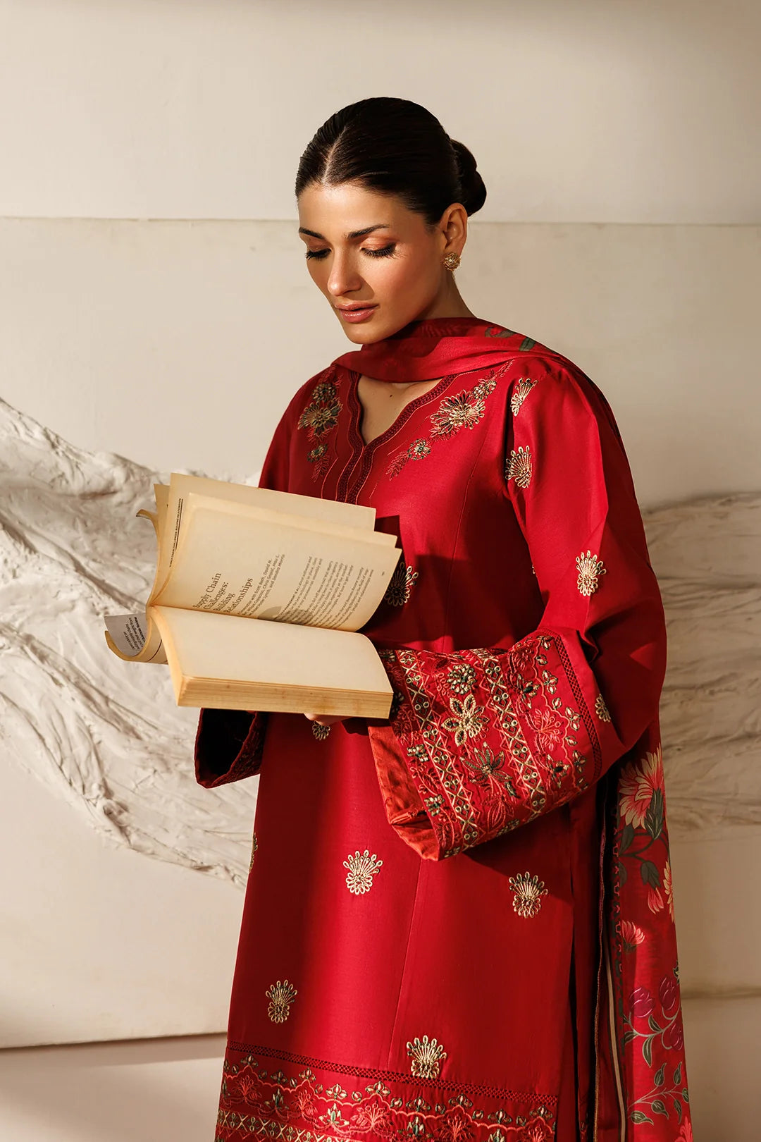 Mistfall Ramadan Edit by Panache Women RTW Embroidered Cotton 3 Piece Terracotta - Casual Collection