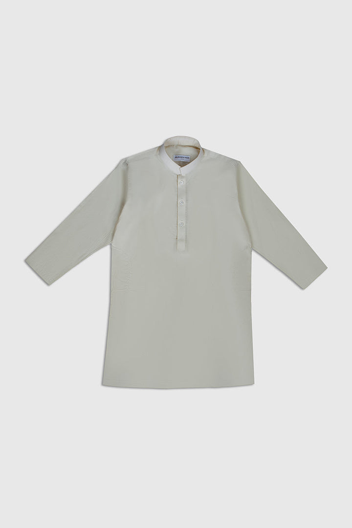 Muraqsh Ready To Wear Solids Cotton Boys Bosky White Kurta Trouser MUR-BWSCK - Summer Collection