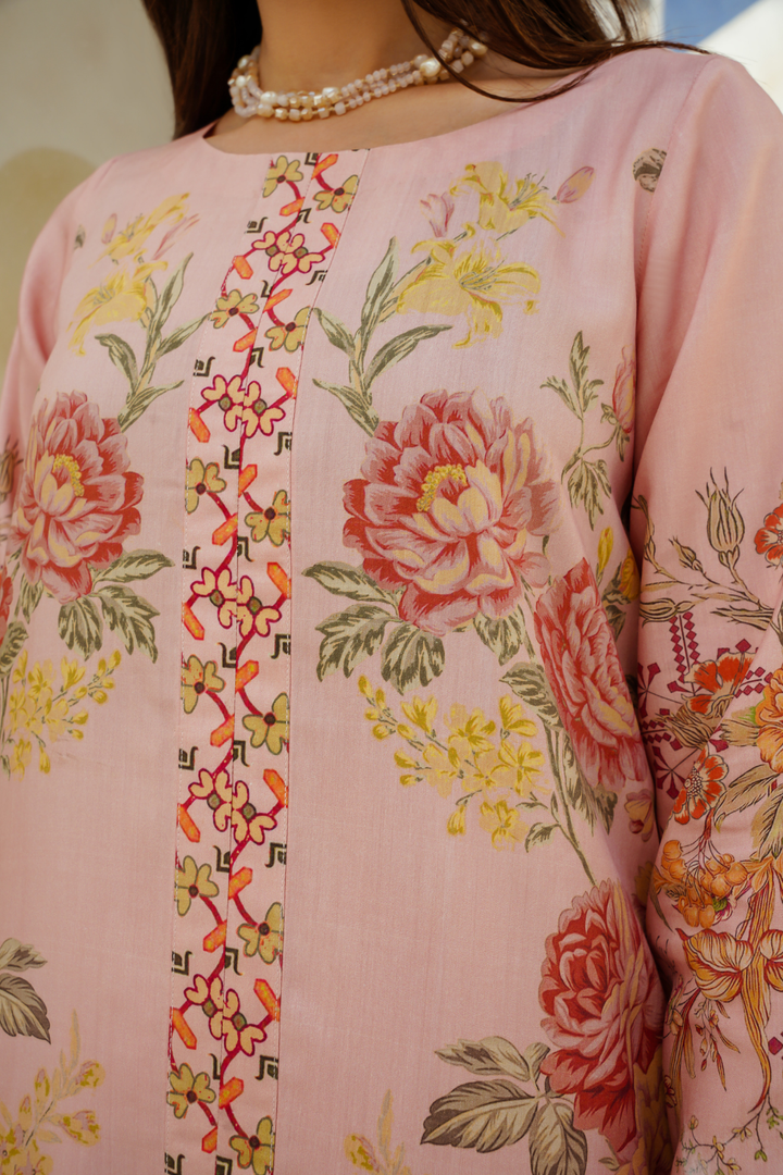 Divinely Crafted Pret Printed Cotton Silk 2 Piece Sapphire Pink