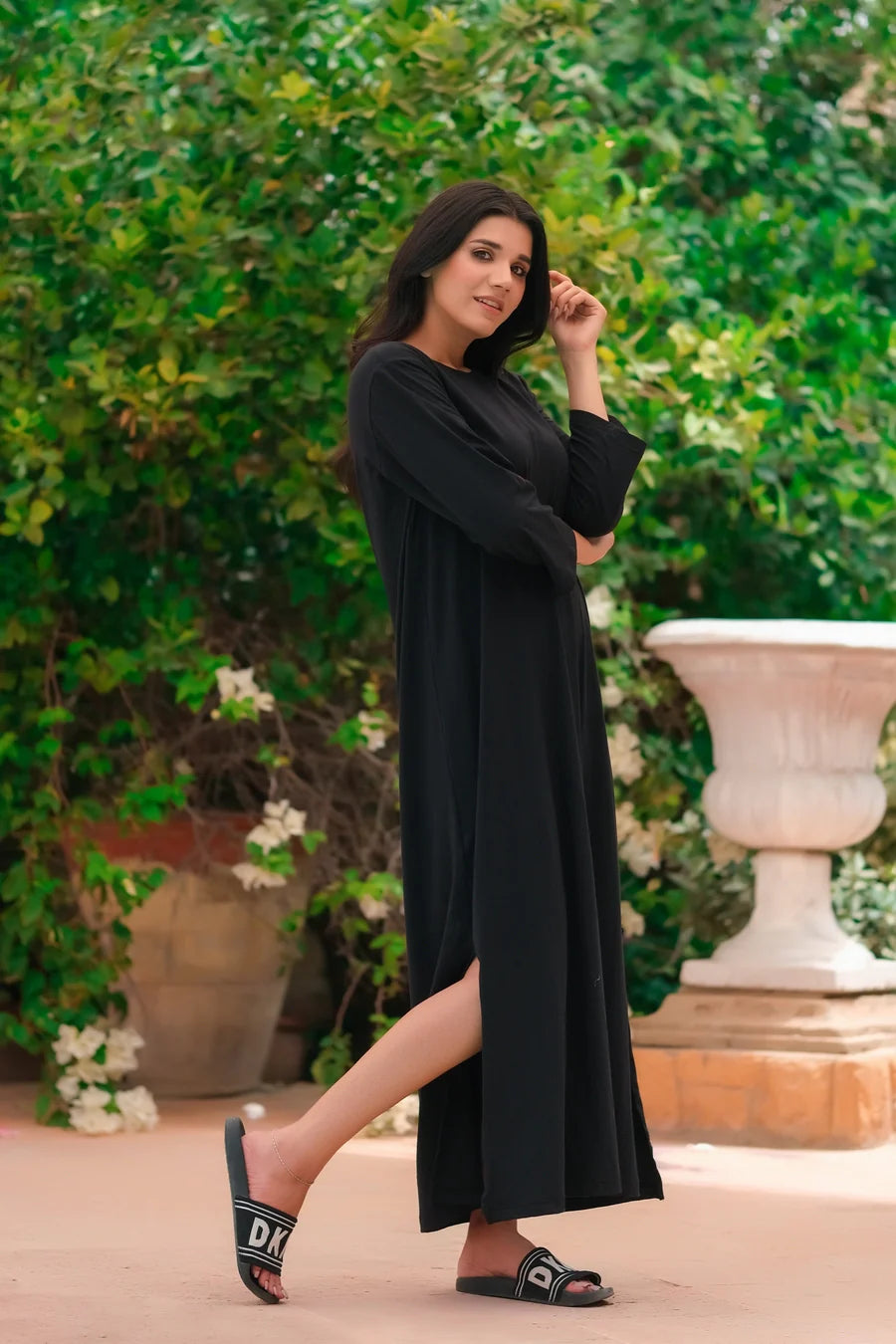 Dhaga Women Western Solids T- Shirt jersy Dress Black DHLT08 - Summer Collection