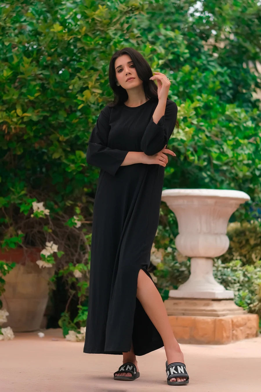 Dhaga Women Western Solids T- Shirt jersy Dress Black DHLT08 - Summer Collection