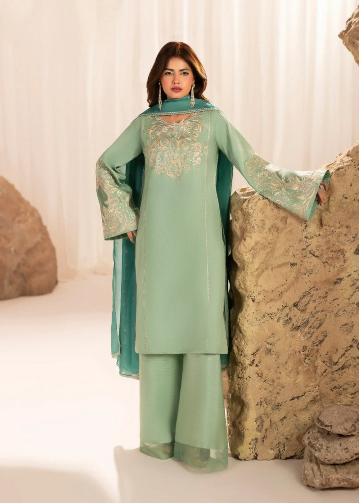 Silk Atelier by Jamni RTW Embroidered Korean Silk 3 Piece Suit SEAFORM SUGAR Festive Collection