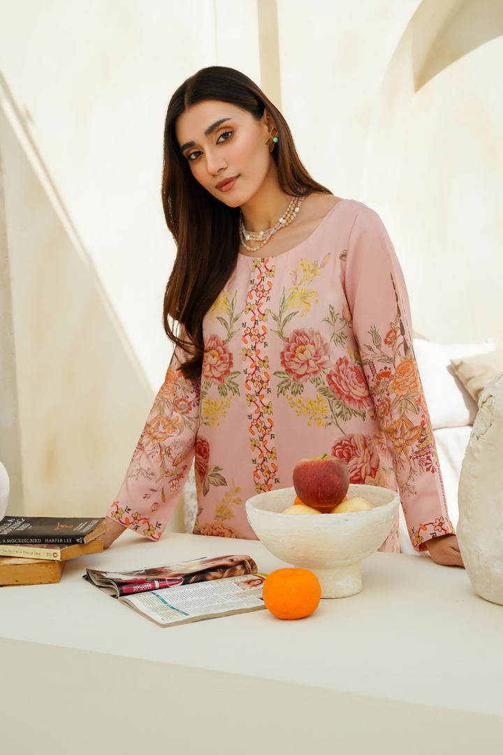 Divinely Crafted Pret Printed Cotton Silk 2 Piece Sapphire Pink