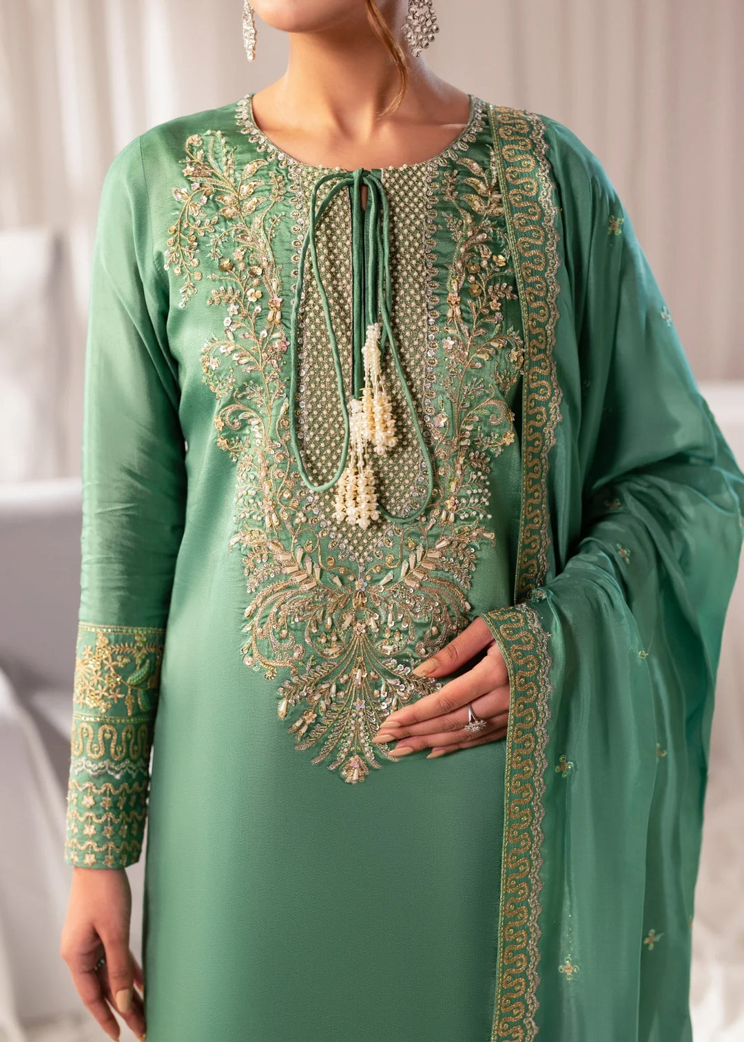 Celeste by Jamni RTW Embroidered Sheesh Silk 3 Piece Suit MEADOW Festive Collection