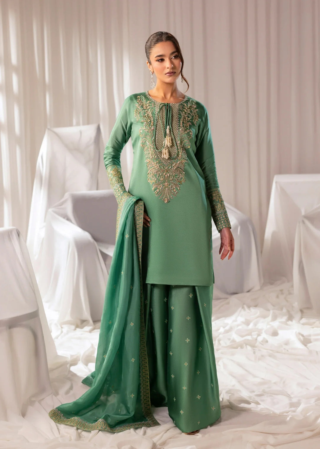 Celeste by Jamni RTW Embroidered Sheesh Silk 3 Piece Suit MEADOW Festive Collection