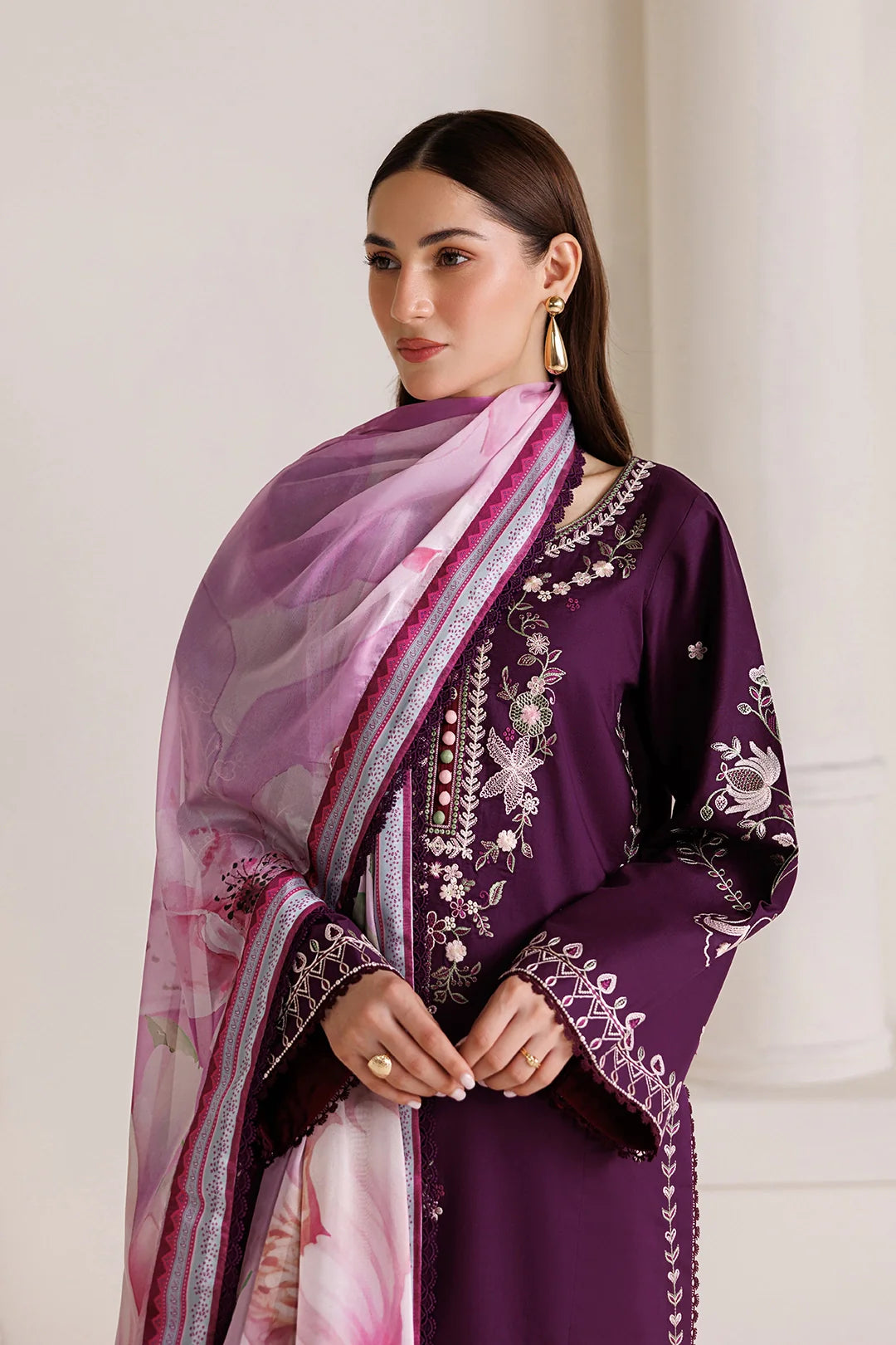 Mistfall by Panache Apparel RTW Embroidered Cotton 3 Piece Suit roselle Eid Collection