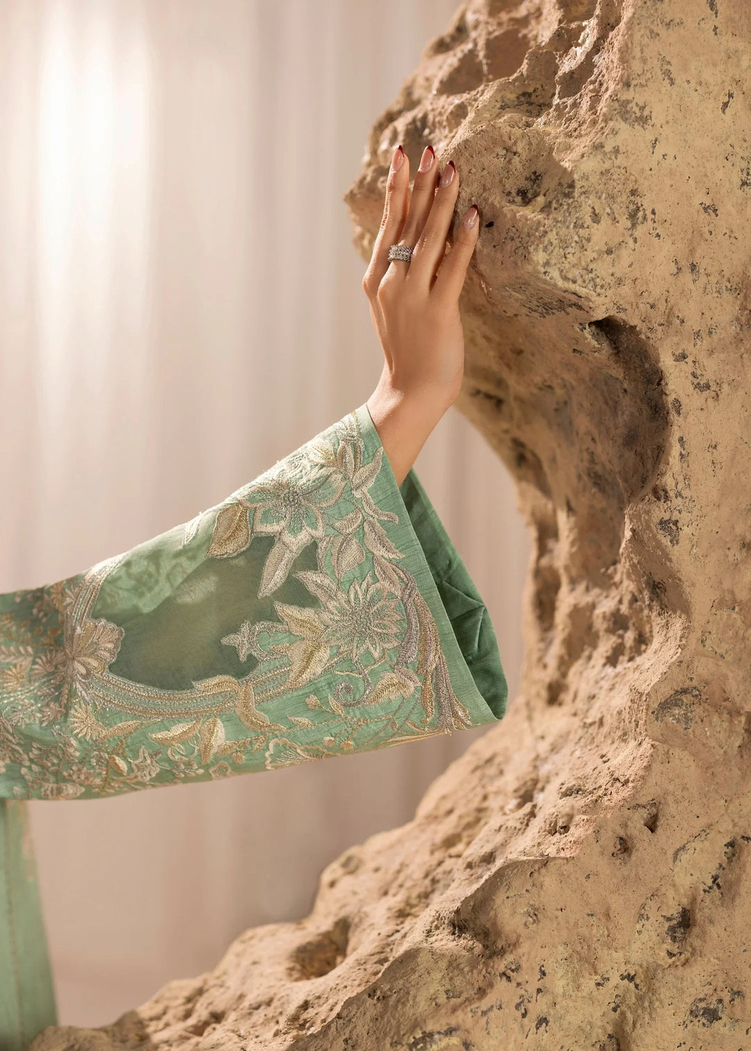 Silk Atelier by Jamni RTW Embroidered Korean Silk 3 Piece Suit SEAFORM SUGAR Festive Collection