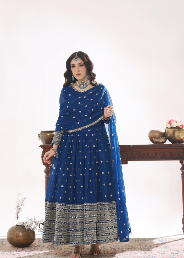 Unss Apparel Women Pret Embroidered Chiffon 3 piece suit Mayal Peacock - Festive Collection