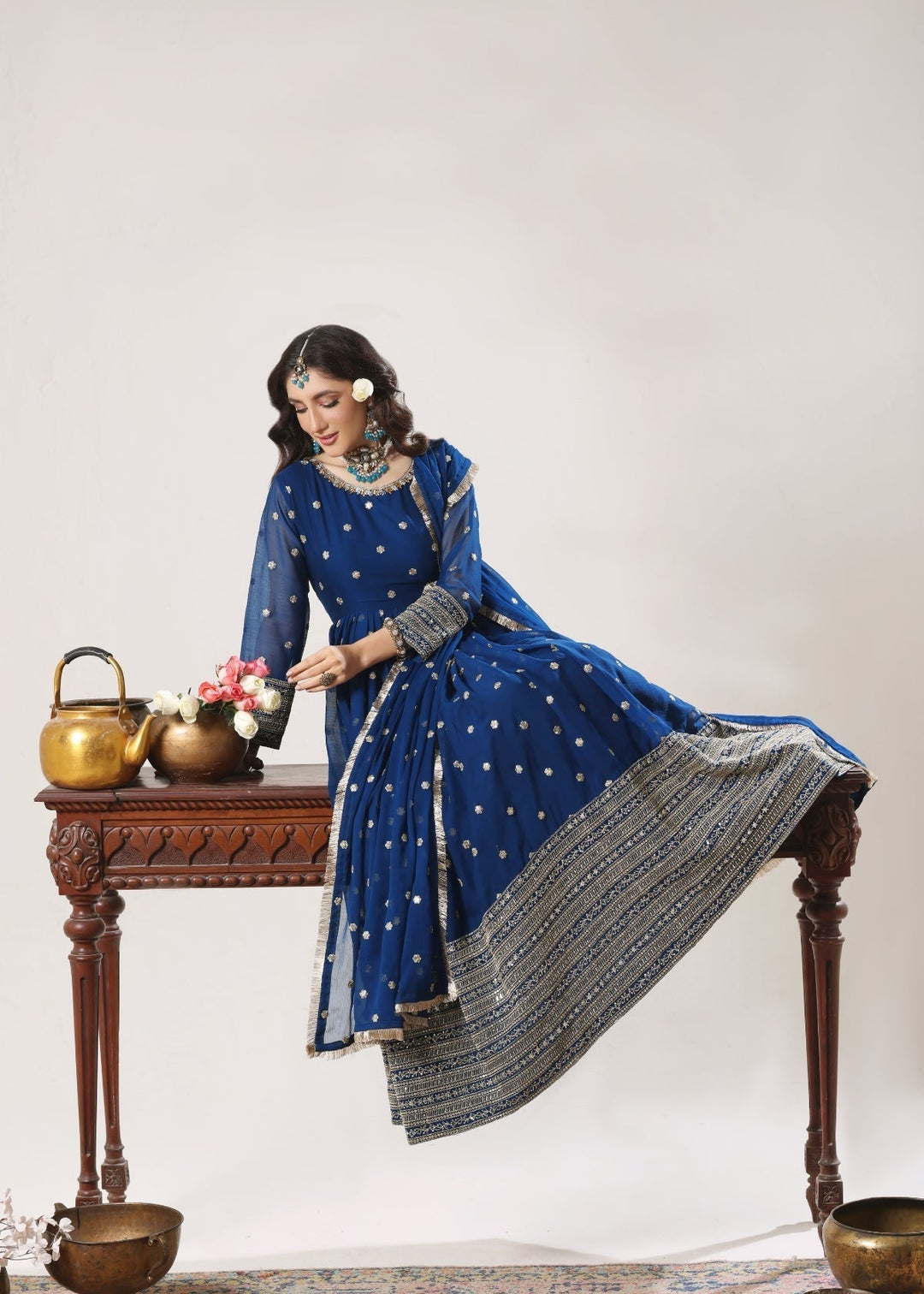 Unss Apparel Women Pret Embroidered Chiffon 3 piece suit Mayal Peacock - Festive Collection