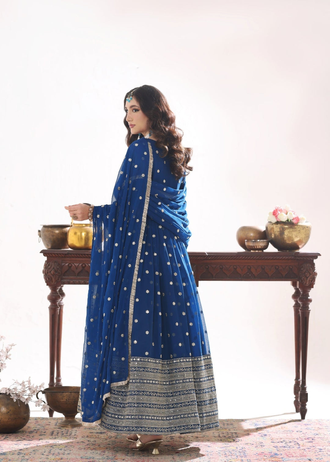 Unss Apparel Women Pret Embroidered Chiffon 3 piece suit Mayal Peacock - Festive Collection