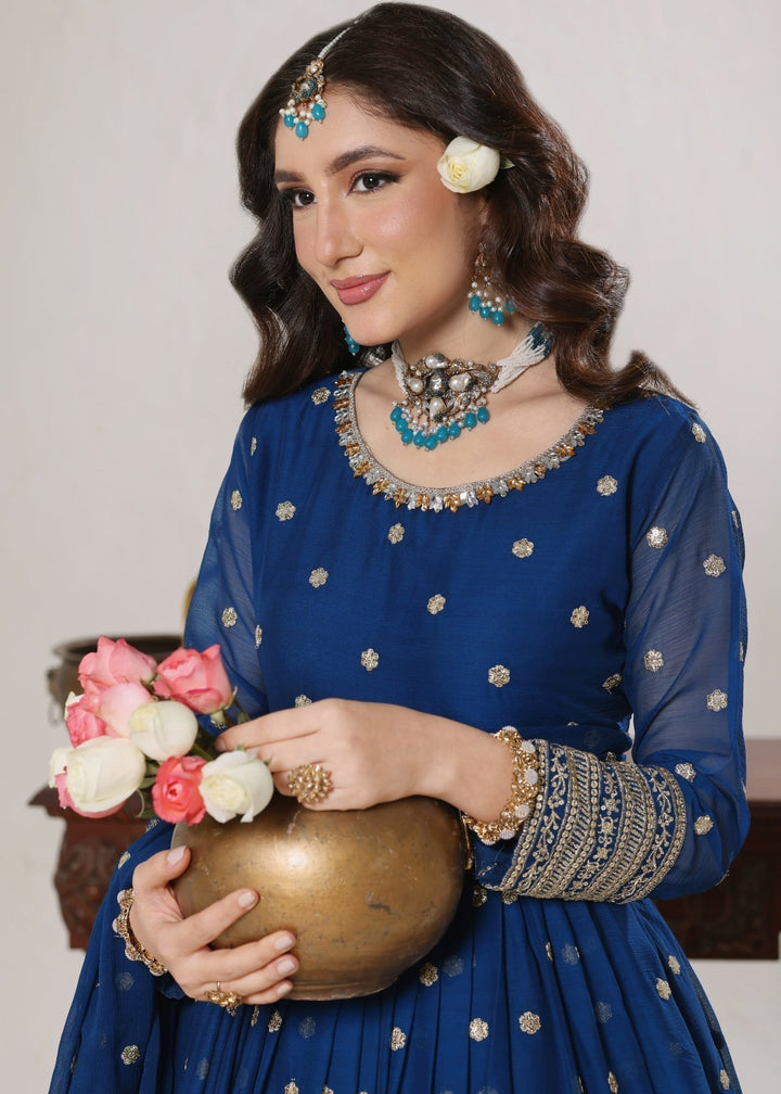 Unss Apparel Women Pret Embroidered Chiffon 3 piece suit Mayal Peacock - Festive Collection