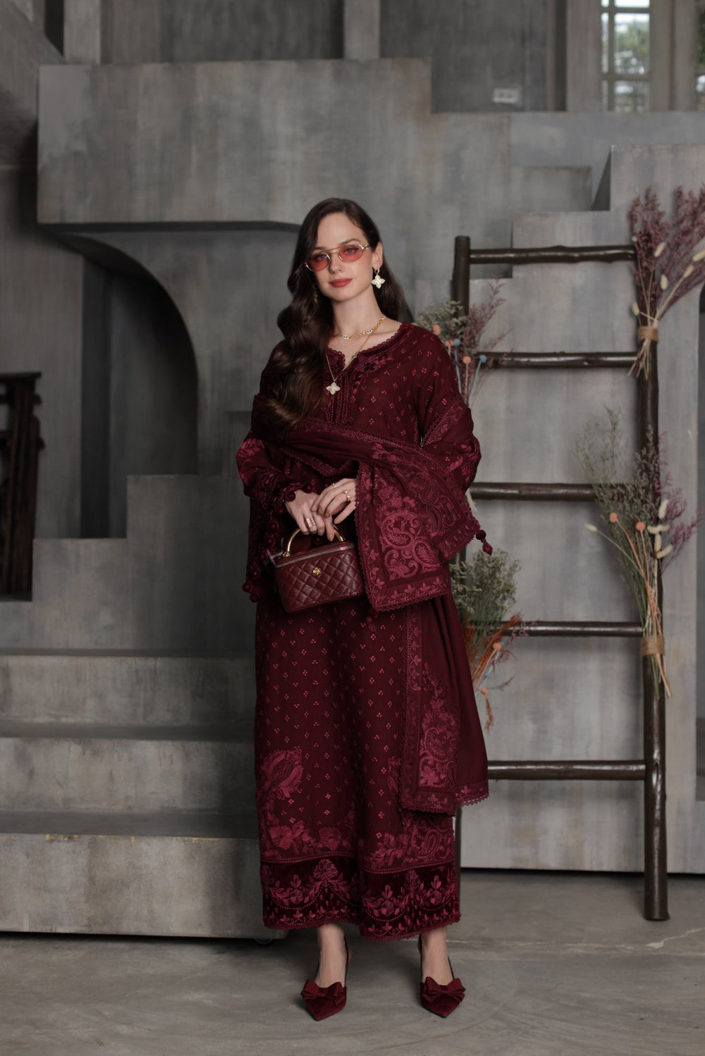 Noor Pashmina Shawl by Saadia Asad Unstitched Embroidered Khaddar 3 Piece Suit SA26UNW D2 - Winter Collection