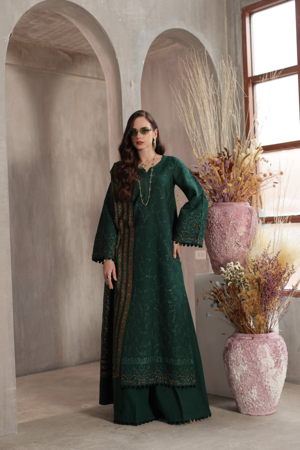 Noor Pashmina Shawl by Saadia Asad Unstitched Embroidered Khaddar 3 Piece Suit SA26UNW D4 - Winter Collection