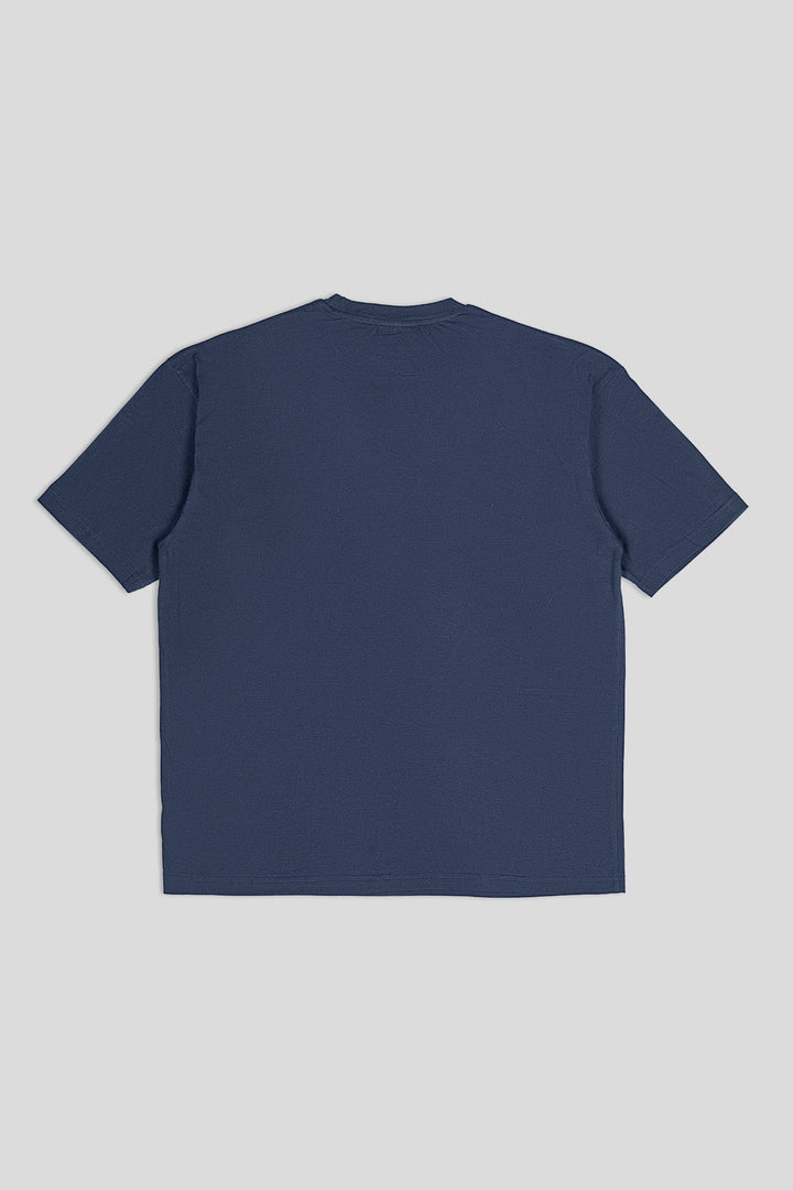 Muraqsh Ready To Wear Solids Cotton Men Deep Navy Blue Basic Oversized Tee ABD-DNBBOT - Summer Collection